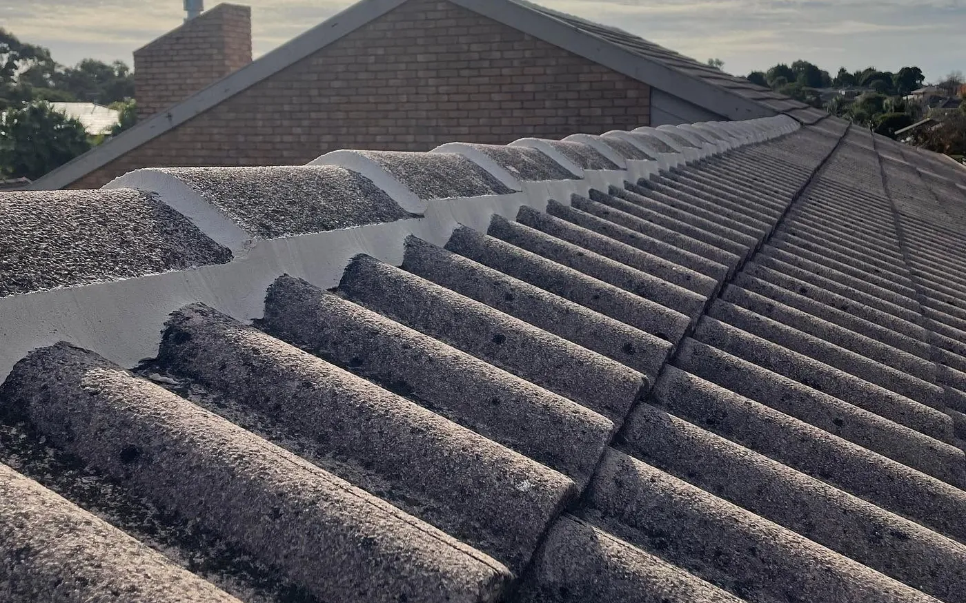 Ridge capping re-bedded and re-pointed with flexible pointing before coating